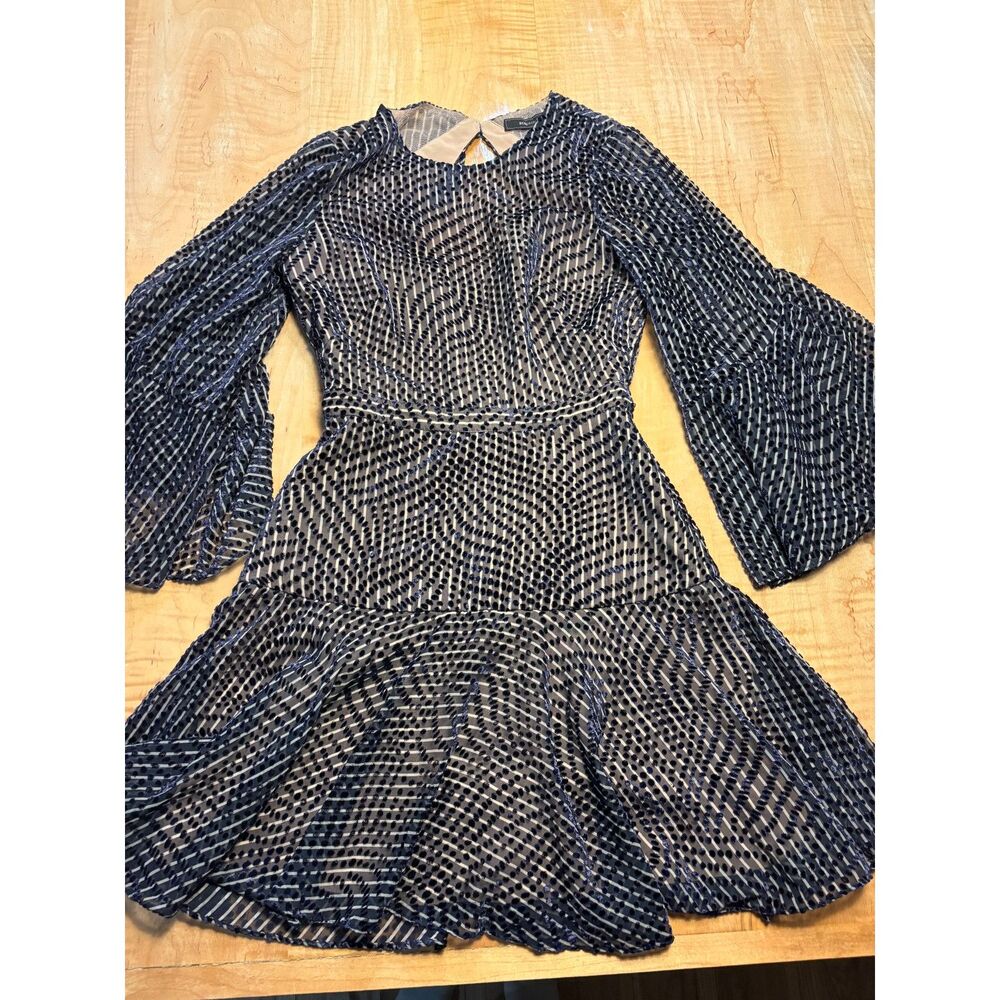 BCBGMAXAZRIA Baylee Velvet Navy Blue Textured Formal Dress